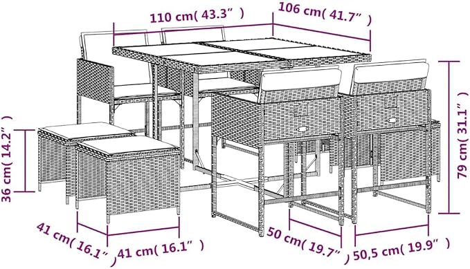 9-Piece Garden Dining Set, Black and Cream White Rattan Patio Furniture Set with Stackable Chairs, Cushions and Table Cover for Backyard, Deck and Terrace