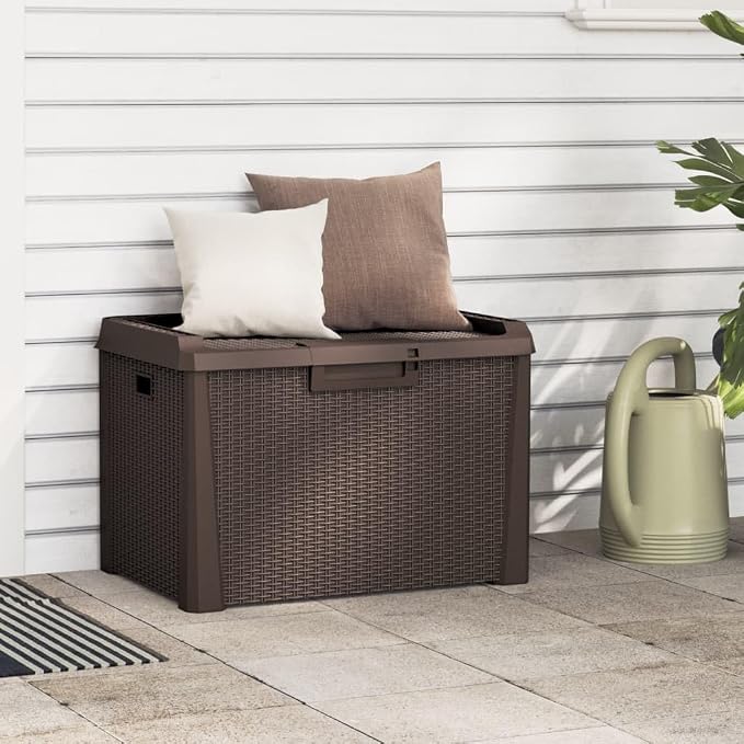 Outdoor Garden Storage Box 125L Waterproof Deck Box for Patio Furniture Cushions, Backyard Decking and Garden Supplies, Durable Brown Resin Container