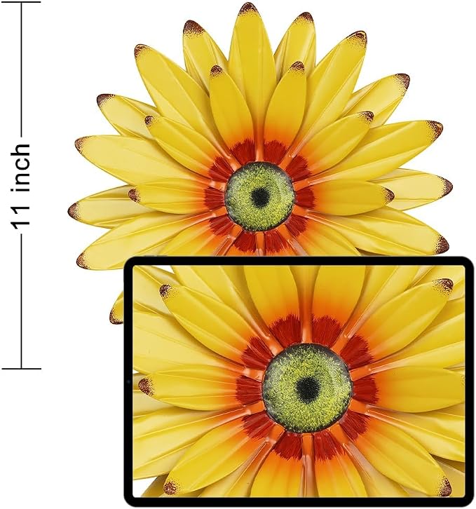hogardeck Sunflower Decor 11" Metal Flower Wall Decor for Indoor Outdoor, Sunflower Kitchen Decor Floral Metal Wall Art, Sunflower Wall Decor for Bathroom, Living Room, Porch, Garden, Yard, Backyard