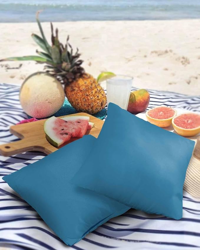 Outdoor Waterproof Throw Pillow Covers Set of 2 Wave Ride Blue Pillowcases 24x24 Inches Solid Color Patio Decorative Pillows Cushion Case Patio Pillows for Couch Bed Chair Garden