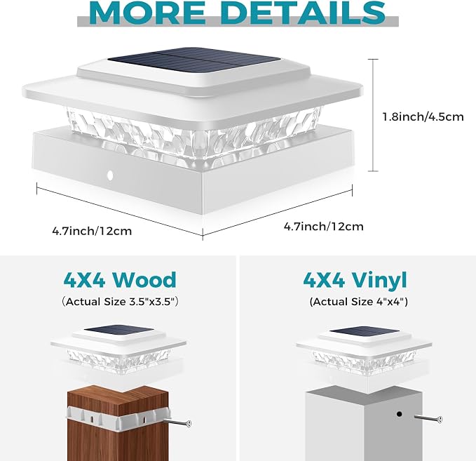 kolpop 4x4 Solar Post Cap Lights Outdoor 16Pack- 3 Color Temperatures&2 Level Brightness, IP65 Waterproof, 16 LED Fence Deck Post Light Solar Powered Only for 4×4/3.5×3.5 Wood/Vinyl Posts(White)
