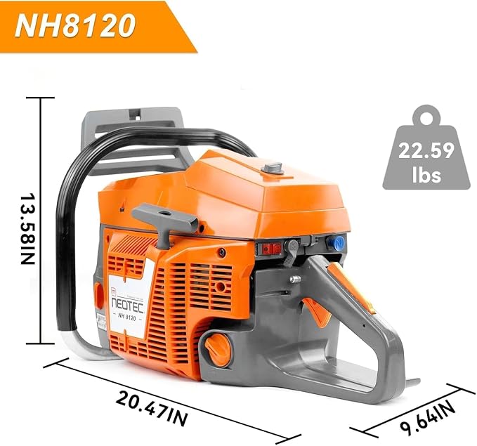 NEO-TEC NH8120 Chainsaw Gas 120cc Gas Powered Chainsaw with 28 Inch Bar, 8.4hp 6.2kw Big Large 2-cycle Motosierra De Gasolina for Extreme Logging Cutting, All Parts Fit for Husqvarna 3120 Xp