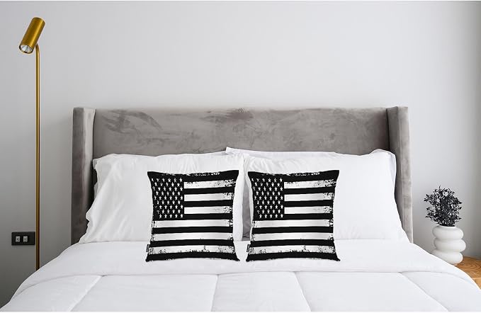 Swono Retro American Flag Decorative Throw Pillows Covers, Grunge USA Flag Square Pillow Cushion Covers for Man Woman, Pillowcases Decor for Home Sofa Bed Garden 2 Packs 18x18 Inch, Black White
