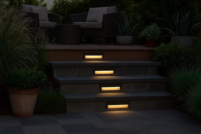 Hinkley Landscape Lighting Taper Wide Horizontal 12v Deck Sconce - Aluminum, Low Voltage, Mounts Flush to Surface, Integrated LED, Wet Rated, Modern - Bronze Finish with Etched Glass Lens