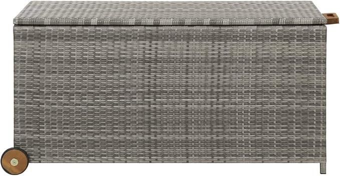 Patio Storage Box with Wheels Light Gray 47.2"x25.6"x24" PE Rattan Deck Box for Outdoor Furniture Cushions Toys Garden Pool Accessories