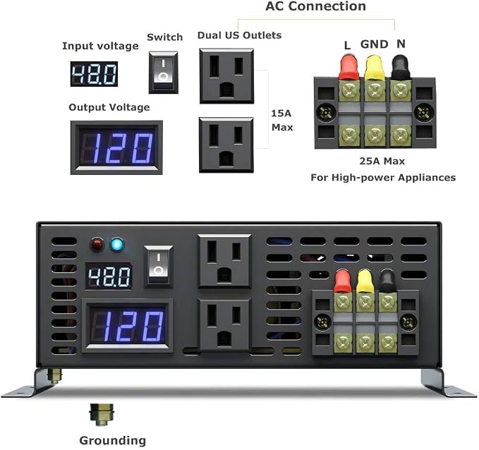 WZRELB 5000W 48V 120V Pure Sine Wave Power Inverter with 2 AC Outlets,Car Inverter