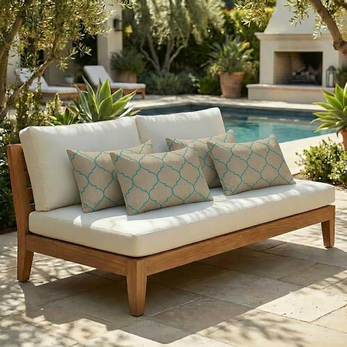 RSH DECOR: Sunbrella Lumbar Throw Pillows Set of 4 | 20" x 12" | Water and Fade-Resistant Performance Fabric | Outdoor Pillow Covers with Down-Alternative Inserts | Made in USA (Trellis Geo II Mist)