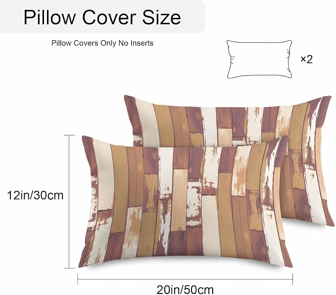 Brown Beige Outdoor Pillow Covers 20x12 Inch Lumbar Pillow Covers Set of 2 Waterproof Decorative Throw Pillow Cases Vintage Farmhouse Shabby Wooden Grain Cushion Covers for Patio Furniture Garden