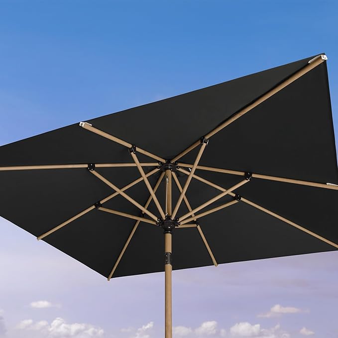 PURPLE LEAF 6.5' x 6.5' Square Outdoor Umbrella with Base Outdoor Table Umbrella Aluminum Patio Umbrella with Push Button Tilt & Crank and 8 Ribs Market Umbrella for Pool Backyard Beach, Black