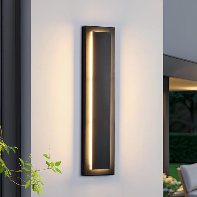 23.6 Inch Modern Outdoor Wall Sconce, Long Black LED Exterior Lighting Fixtures, Modern Large Outdoor Front Porch Lights Outside Wall Mount Lights for House, Warm White 3000K, 1 Pack