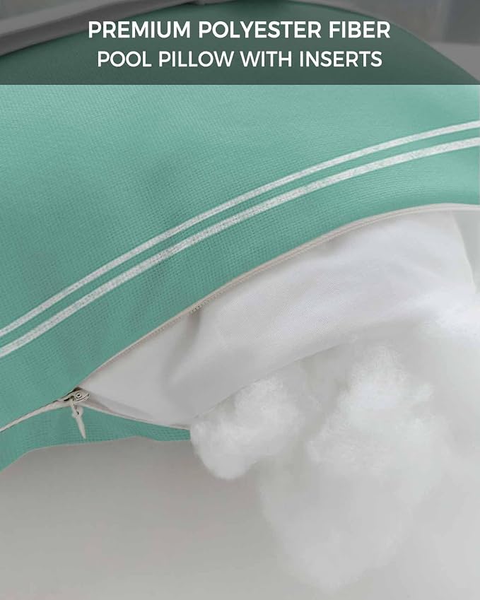 Outdoor Pillow for Lounge Chair with Strap & Insert Mint Green Turquoise Recliner Head Pillow Solid Teal Color Waterproof Headrest Patio Lumbar Pillows for Beach Pool Office Chaise Chair 12x20 Inch