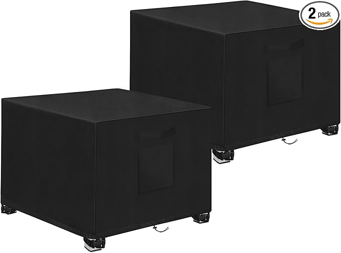 LYHNMW Outdoor Patio Ottoman Cover, 2PCS 20" L x 20" W x 18" H Waterproof Patio Ottoman Cover, 600D Heavy Duty Patio Furniture Cover with Padded Handles (Black)