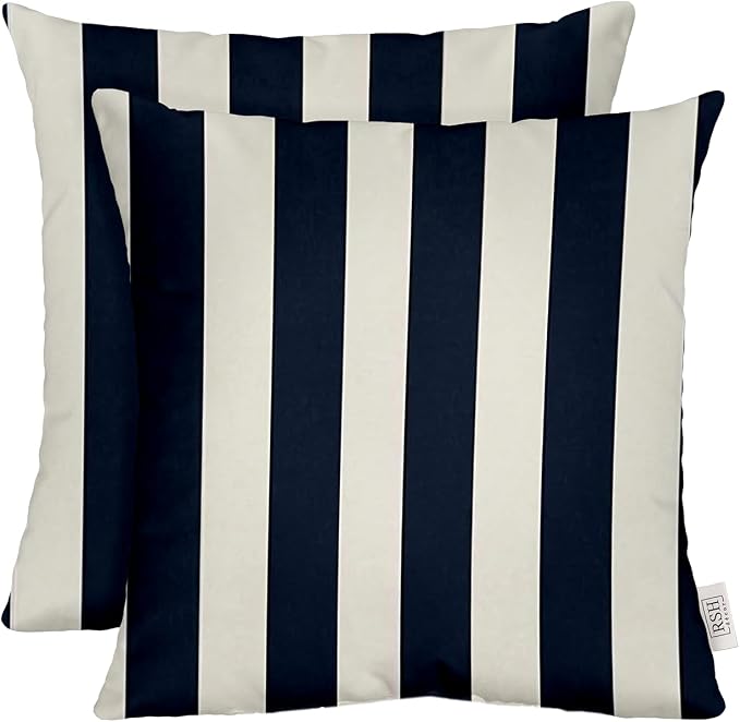 Square Throw Pillows 20"x 20" Decorative Pillows Set of 2 for Outdoor Patio Furniture, Water and Fade Resistant, Navy & White Stripe, All-Weather Spun Fabric, Durable and Hypoallergenic Made in USA