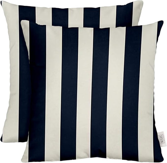 Square Throw Pillows 20"x 20" Decorative Pillows Set of 2 for Outdoor Patio Furniture, Water and Fade Resistant, Navy & White Stripe, All-Weather Spun Fabric, Durable and Hypoallergenic Made in USA