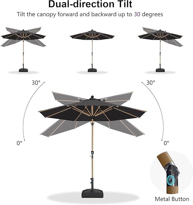 PURPLE LEAF 8 Feet Patio Umbrella Outdoor Table Umbrella Aluminum Market Umbrella with Push Button Tilt & 8 Sturdy Ribs and Crank Round Sun Umbrella for Garden Patio Balcony, Black