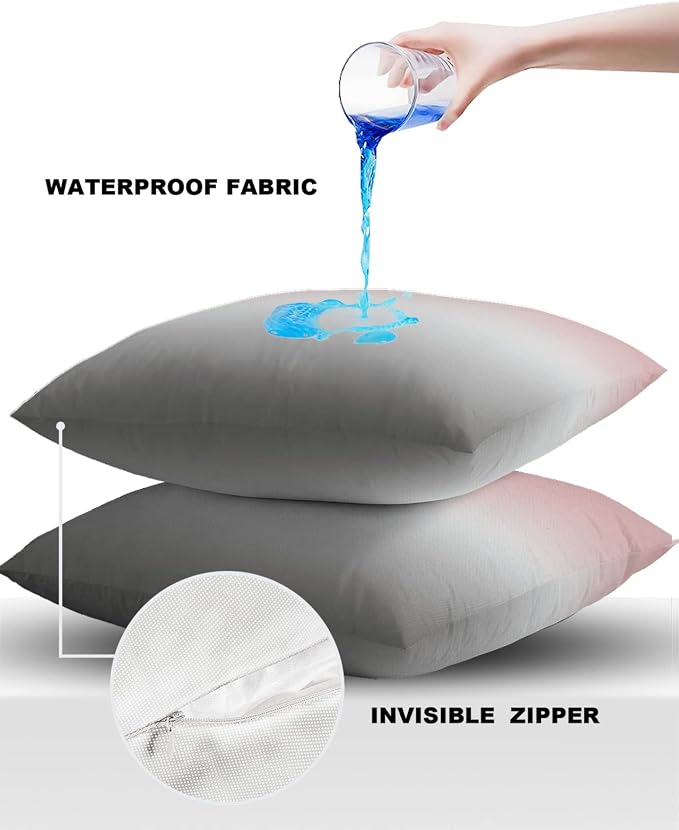 Outdoor Waterproof Throw Pillow Covers Set of 2 Pink and Grey Ombre Pillowcases 24x24 Inches Gradient Gradual Color Patio Decorative Pillows Cushion Case Patio Pillows for Couch Bed Chair Garden