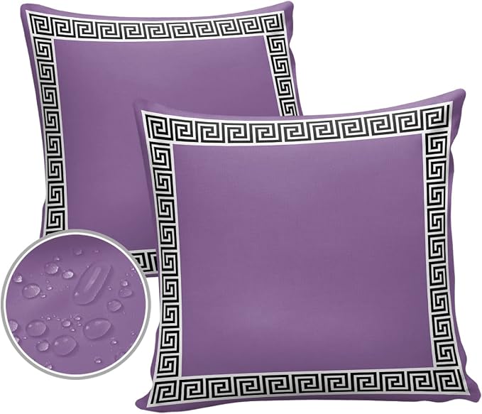 Prime Leader Outdoor Waterproof Pillow Covers Set of 2, Chinese Style Pattern Purple Background Patio Throw Pillow Covers, Decorative Cushion Case for Couch Sofa Furniture Garden, 18x18 Inch