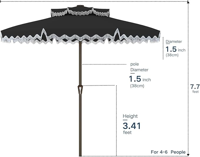 Kingdura 9ft Patio Umbrella with Fringe, Outdoor Table Umbrella with 8 Sturdy Fiberglass Ribs, Push-Button Tilt, UPF 50+, Luxurious Vintage Pool Umbrellas