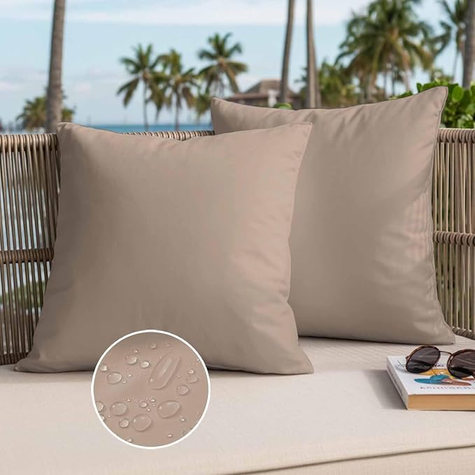 Throw Pillow Covers 16x16 Inch Set of 2, Beige Solid Color Waterproof Outdoor Pillow Covers, Aesthetics Contemporary Luxury Decorative Cushion Pillowcases for Couch, Sofa, Bed, Garden, Patio