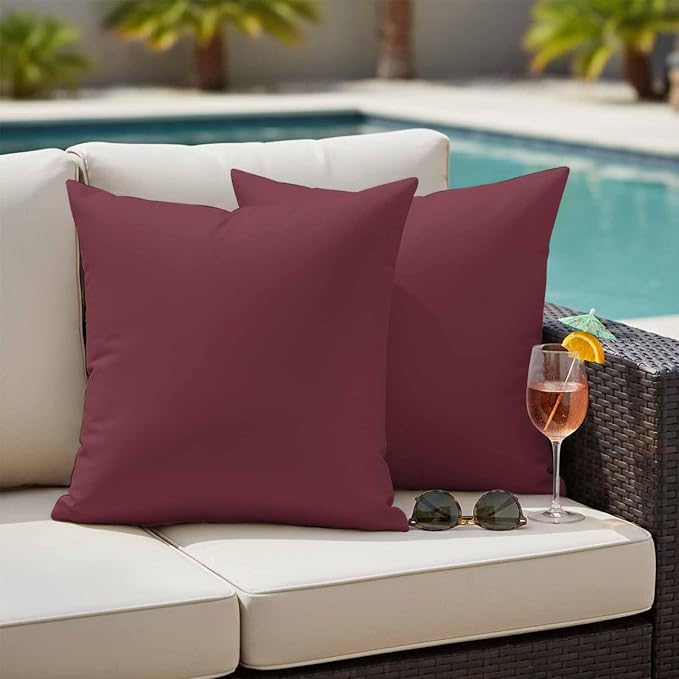 Outdoor Pillow Covers 20 x 20 Inches, Red Solid Color Waterproof Throw Pillow Cover Set of 2, Aesthetics Contemporary Luxury Decorative Square Cushion Covers for Patio/Couch/Garden