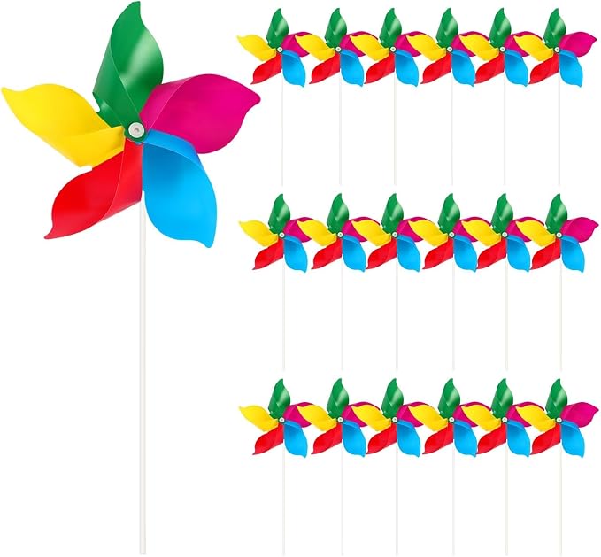 NOVWANG 50 Pack Rainbow Pinwheels for Kids Yard and Garden | Colorful Flower Wind Spinners, Kids Birthday Party Gifts, DIY Windmill Crafts, Lawn Yard Camping Park