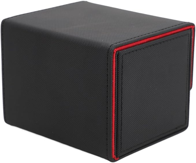 Zunate Card Deck Box with Magnetic Flap Lid, Large Capacity PU Leather Storage Box/Cover for Game Cards and Tarot Cards, Black, Holds Up to 100 (Black Red)