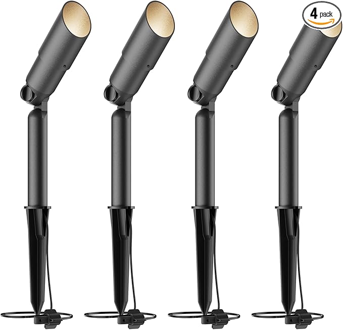 VENUS MANUFACTURING Low Voltage LED Spotlight 12V Outdoor Spot Lights Landscape Lighting 3 Watt 3000K Warm White Light Weatherproof Spot Light for Garden Trees with Spike & Connector 4Pack