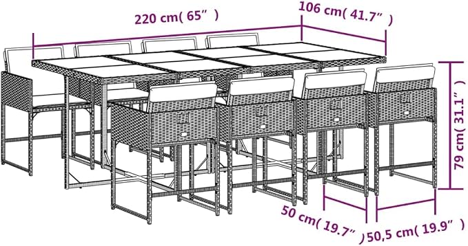 9 Piece Patio Dining Set with Cushions, Space Saving PE Rattan Garden Table and 8 Foldable Chairs, Black