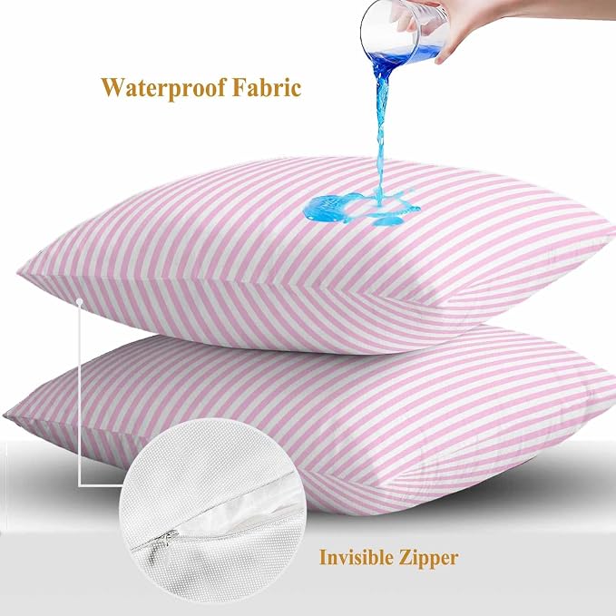 Throw Pillow Covers 20x20 Inch Set of 2, Pink White Stripe Waterproof Outdoor Cushion Covers, Modern Minimalist Geometric Striped Decorative Pillowcases for Couch, Sofa, Bed, Garden, Patio