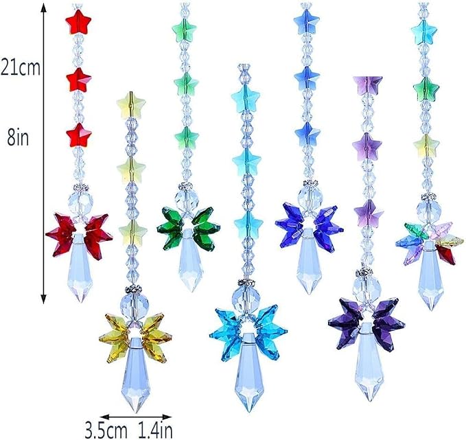 7PCS Crystal Guardian Angel Suncatchers for Window Hanging | Rainbow Maker Sun Catchers Crystals For Indoor Window Home Garden Decor Glass Angel Ornaments For Christmas Tree Gift