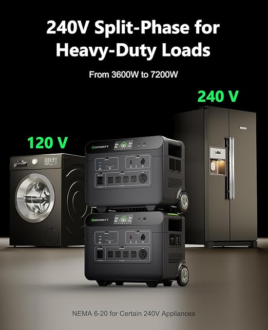 GROWATT HELIOS 3600 Portable Power Station with 400W Solar Panel, 3600Wh LFP Battery, Expandable to 240V/7200W AC Output, Up to 36kWh, Solar Electric Generator for Whole House Backup, RVs, Emergencies