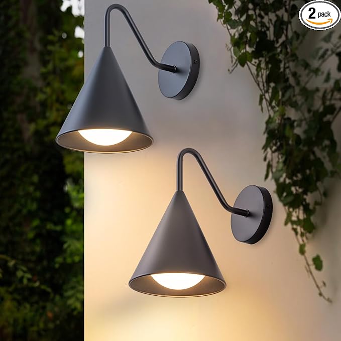 Outdoor Wall Lights 2 Packs, Dark Sky Integrated LED Porch Wall Sconce, 13W 3000K Exterior Lighting Fixtures Wall Mount for House, Barn, Garage
