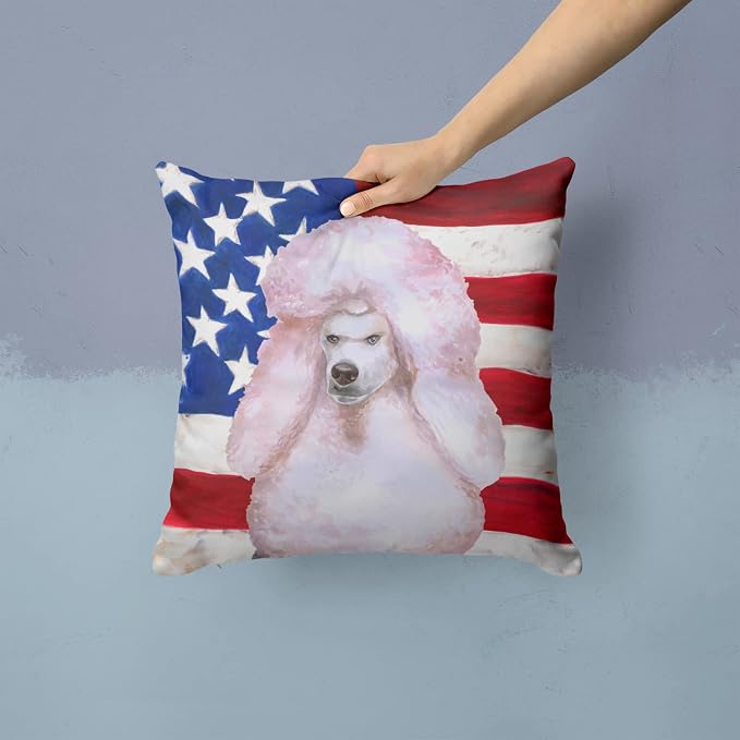 Caroline's Treasures BB9717PW1414 White Standard Poodle Patriotic Fabric Decorative Pillow Machine Washable, Indoor Outdoor Decorative Pillow for Couch, Bed or Patio, 14Hx14W