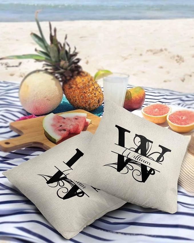 Personalized Gifts for Women/Men, Custom Pillow Case with Name Outdoor Waterproof Pillowcase, Letter W Customized Pillow Cases for Patio, Monogram Words Customs Pillow Cover 18" x 18", 2 Pcs