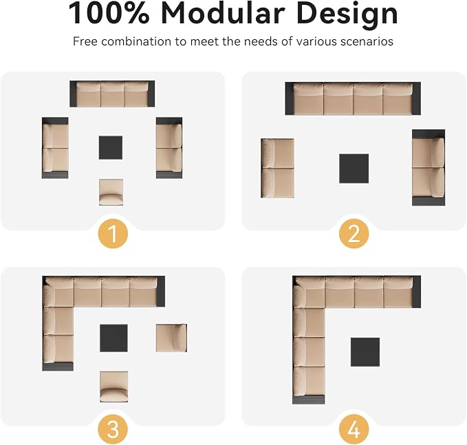 Aoxun Patio Furniture Set, 9 Pcs Outdoor Patio Furniture Sets with 4 in Thicken Cushion, Widen Armrests Wicker Outdoor Sectional for Backyard & Garden, Beige