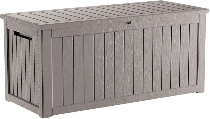 Outdoor Storage Box 270GAL Waterproof Resin Deck Box,UV-Resistant Lockable Delivery Bin for Garden Tools,Large Patio Outside Cushions,Pool Accessories Supplies,Chest,Furniture,Package,Grey