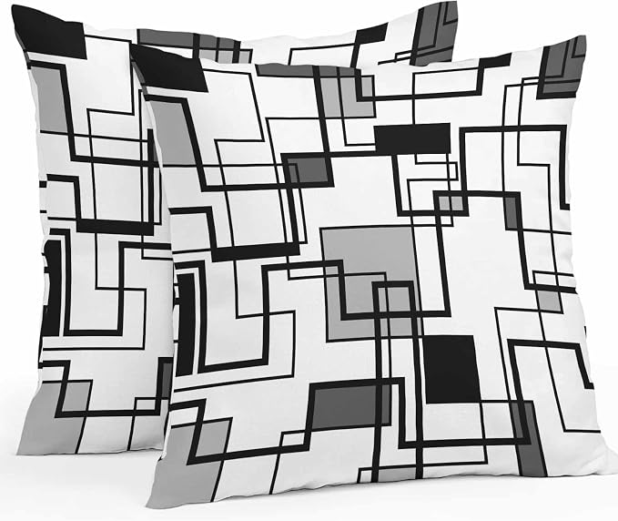 Vandarllin Outdoor Throw Pillows Covers 24x24 inch Set of 2 Waterproof Gray Geometric Stripes Decorative Zippered Cushion Covers for Patio Furniture, Modern Abstract Lines Lumbar Pillowcases