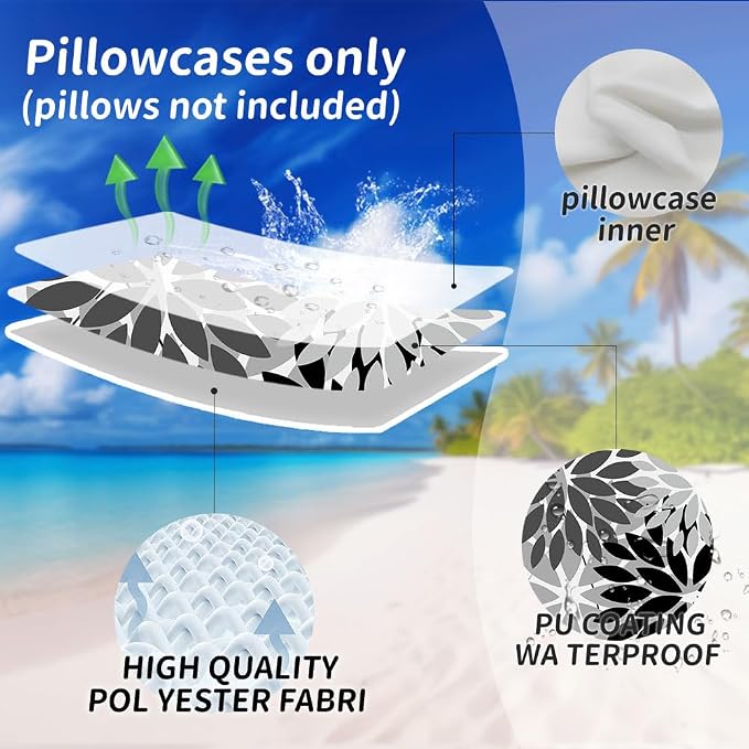 DFXSZ Pack of 2 Outdoor Waterproof Throw Pillow Covers 16x16 Grey Black | Polyester Colorful Spring Summer Floral Decorative Cushion Cases(NO INSERT),For Couch Patio Funiture Garden Home Decor
