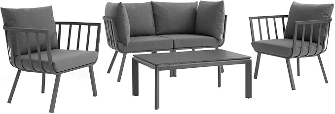 Modway Riverside 5 Piece Outdoor Patio Aluminum Set in Gray Charcoal