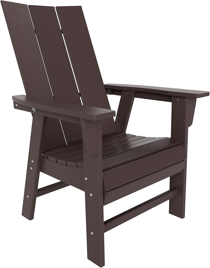 WestinTrends Ashore 7 Pieces Adirondack Outdoor Dining Set, All Weather Poly Lumber Slatted Modern Farmhouse Outdoor Furniture Set, 71" Trestle Dining Table and 6 Adirondack Dining Chair, Dark Brown