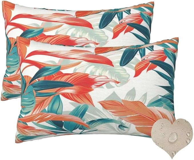 Outdoor Pillows Waterproof Set of 2 Outdoor Pillow Covers 16x24 Inch, Tropical Throw Pillows Plant Pillow Covers, Garden Decorative Pillows Outdoor Pillows for Patio Furniture Car Home Decor -hs327