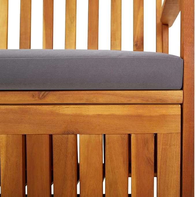 Patio Storage Bench with Gray Cushion, Outdoor Wooden Deck Box, Solid Wood Patio Furniture for Outdoor Cushions, Pool Storage and Garden Tools, 58.3"x24.4"x33.1", -332