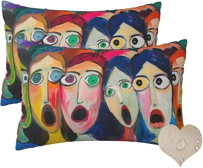Outdoor Pillows Waterproof Set of 2 Outdoor Pillow Covers 16x24 Inch, Abstract Throw Pillows Face Pillow Covers, Summer Garden Decorative Pillows Outdoor Pillows for Patio Furniture Home Decor -hs432