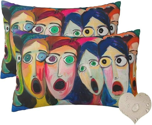 Outdoor Pillows Waterproof Set of 2 Outdoor Pillow Covers 16x24 Inch, Abstract Throw Pillows Face Pillow Covers, Summer Garden Decorative Pillows Outdoor Pillows for Patio Furniture Home Decor -hs432