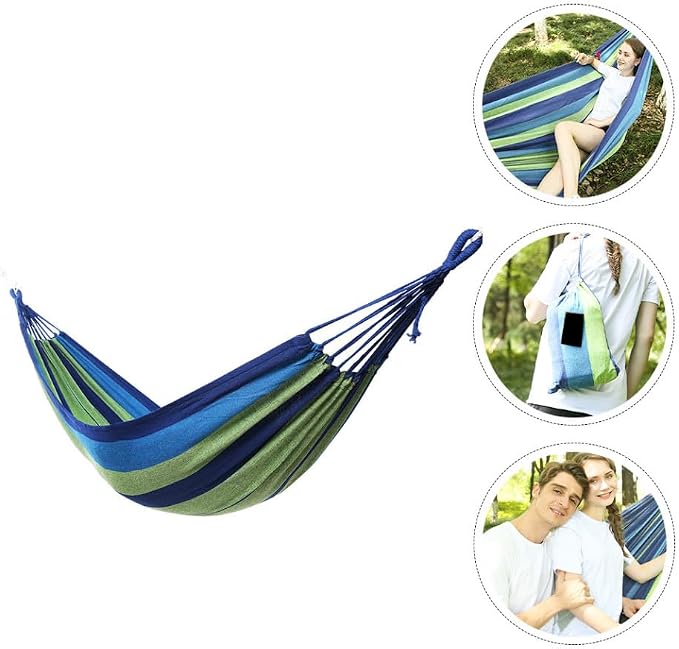 GANAZONO Double Camping Hammock Canvas Swing for Two, Portable Outdoor Garden Travel Hammock with Widened Thickened Blue Canvas, Suitable for Adults