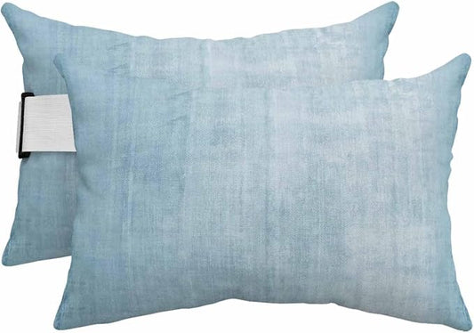 Outdoor Lumbar Pillows 11x16 Set of 2, Vintage Light Blue Waterproof Throw Pillow Covers with Insert, Modern Abstract Retro Art Decorative Pillowcase Cushion for Couch Sofa Bed