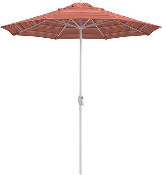California Umbrella 12-Year Protection 7.5-Ft Outdoor Patio Umbrella, Sunbrella Fade-Resistant Fabric, Auto-Tilt, Heavy Duty Aluminum Frame, 8 Reinforced Ribs for Pool or Deck, White Pole, Dolce Mango