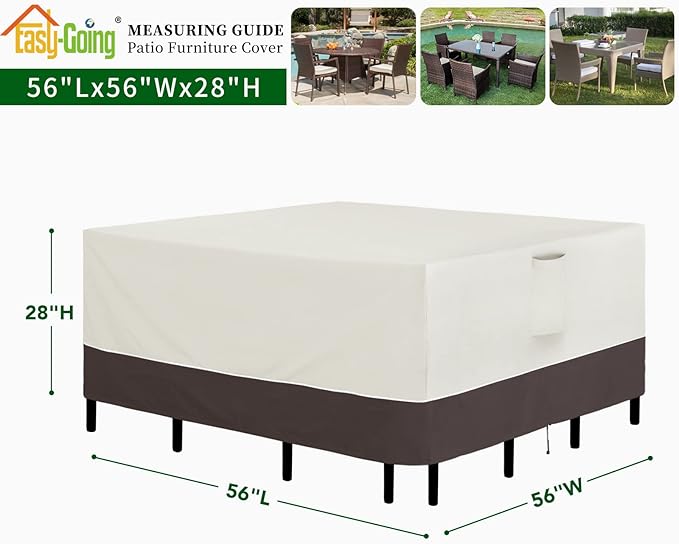Easy-Going Patio Furniture Cover 56"x56" Square Outdoor Table and Chair Set Covers Waterproof UV Resistant Outdoor Sectional Sofa Set Covers, Beige/Brown