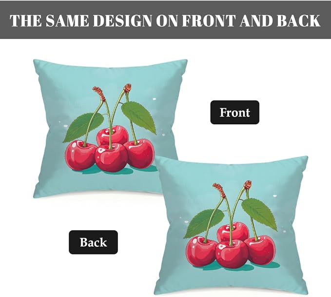 20x20 Inch Outdoor Pillow Covers Set of 2 Waterproof Throw Pillow Covers Decorative Couch Cushion Covers Cherry Cute Square Pillowcases Protectors for Patio Garden Sofa