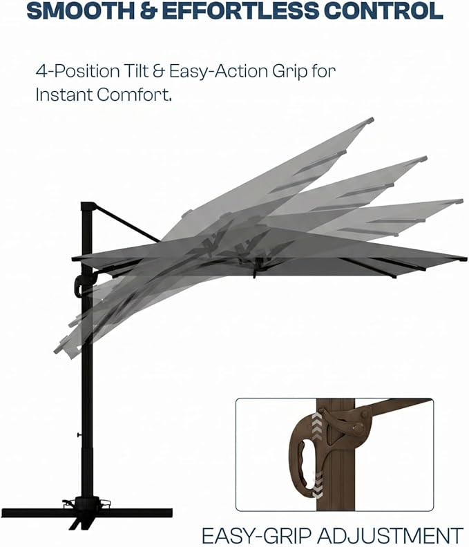 8' X 8' Patio Umbrella, Cantilever Umbrella with 360°Rotation, Offset Patio Umbrella with Easy Tilt & Fade Resistance for Pool Deck Garden Backyard, Charcoal (Base not Included)